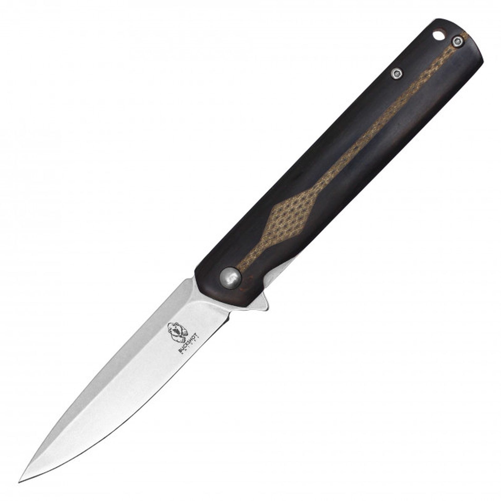 NEW Pocket Knife Buckshot Spring-Assist Folding Blade Pocket Clip - Black Wood