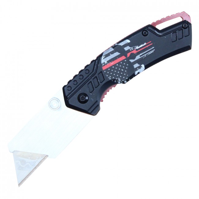 Folding Box Cutter Utility Knife Interchangeable Blade Black Red Skull Pbwt1Rd