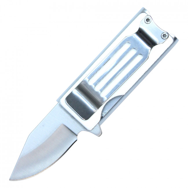 Lighter Holder Silver Folding Knife Black Stainless Steel Blade Money Clip, 4.5