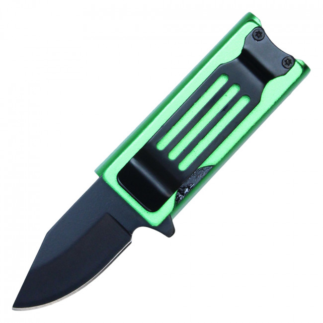 Lighter Holder Green Folding Knife Black Stainless Steel Blade Money Clip, 4.5