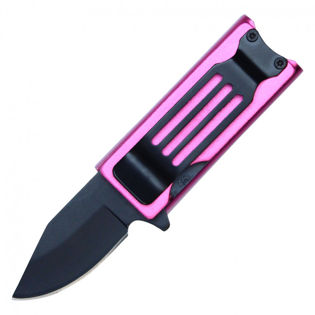 Lighter Holder Pink Folding Knife Black Stainless Steel Blade Money Clip, 4.5