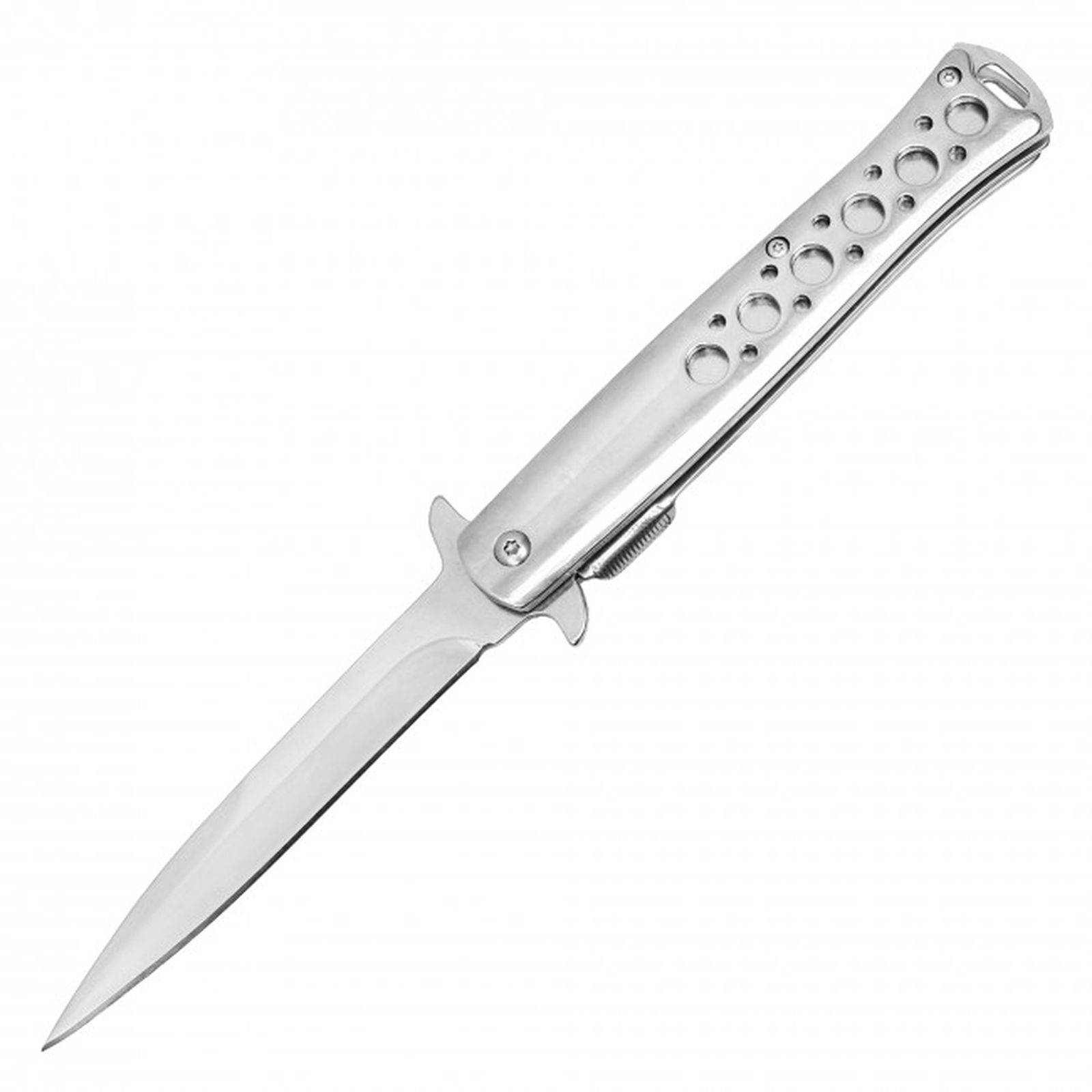 Spring-Assist Folding Knife | Stainless Steel 4in. Blade Stiletto - Silver