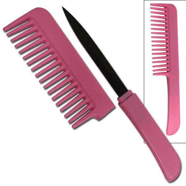 Classic Pink Hidden Blade Comb Knife Women's Self Defense Girl's Gift