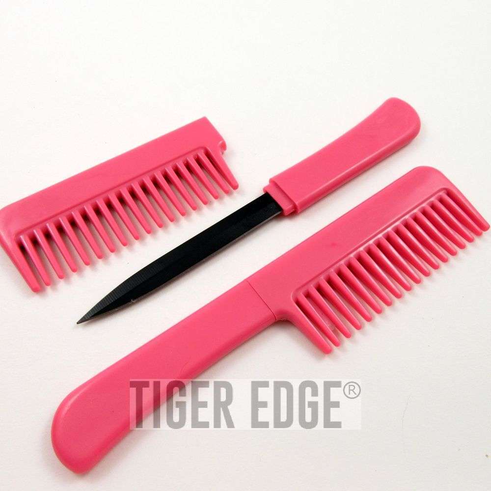 Hair Comb Knife Self-Defense Dagger (3.13 Inch Double-Edge) Pink