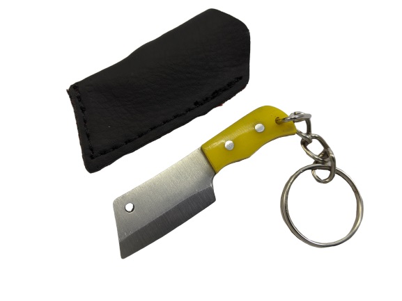 Mini Key Chain Cleaver Knife Yellow Handle Chef Fixed Blade w/ Sheath EDC Gift