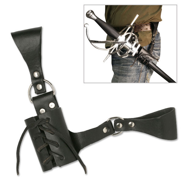 NEW! Universal Lace Up Black Leather Sword Frog Blade Holder Medieval Belt Carry - Photo 1 sur 1