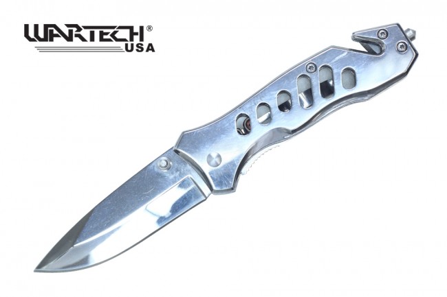 Spring-Assist Folding Knife Wartech Silver Mirror Blade Rescue EDC 6.5