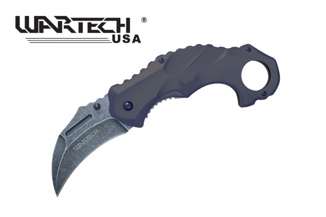 Spring-Assisted Folding Knife Wartech Black Tactical Karambit Stone Gray Blade