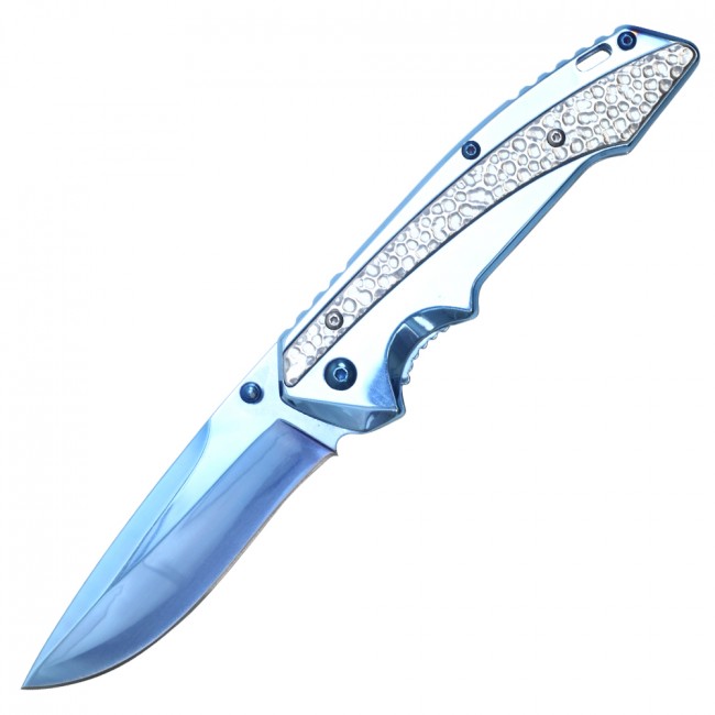Spring-Assisted Folding Knife | Wartech Blue Titanium-Coated Tactical Blade EDC