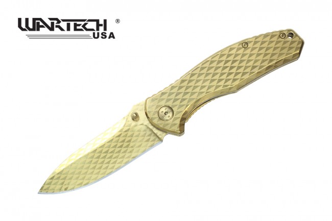 Spring-Assisted Folding Knife Wartech Gold Tactical Blade EDC Titanium-Coated A