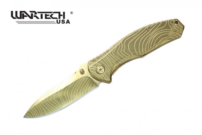 Spring-Assisted Folding Knife Wartech Gold Tactical Blade EDC Titanium-Coated B