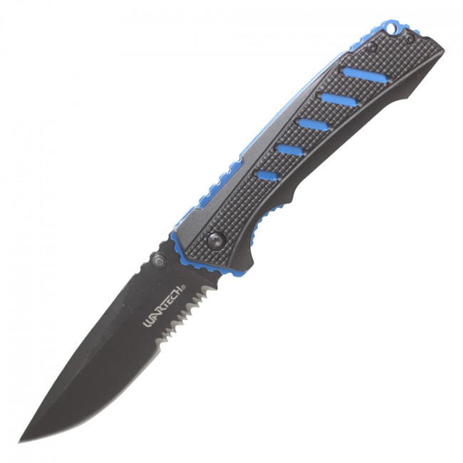Spring-Assisted Folding Knife | Wartech Black Blue Tactical EDC 3.5