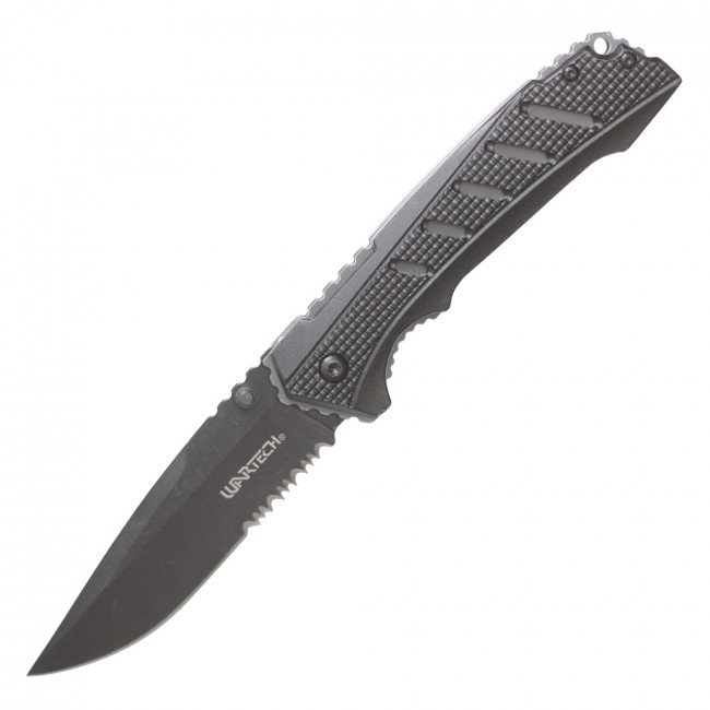 Spring-Assisted Folding Knife | Wartech Black Gray Tactical EDC 3.5