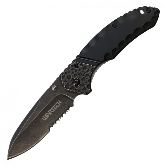 Spring-Assisted Folding Knife | Wartech Black Serrated Blade Tactical 227Bk