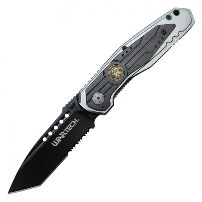 Spring-Assisted Folding Knife Wartech Black Tanto Serrated Blade Special Forces