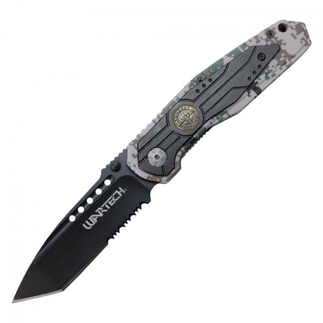 Spring-Assisted Folding Knife Wartech Black Tanto Serrated Blade Army Rangers