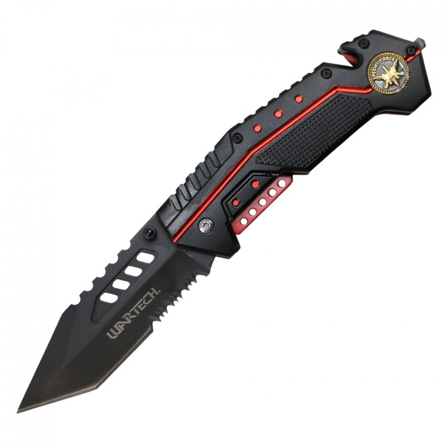 Spring-Assisted Folding Knife Black Tanto Serrated 3.5