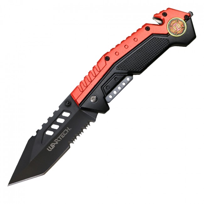 Spring-Assisted Folding Knife Black Tanto Serrated 3.5