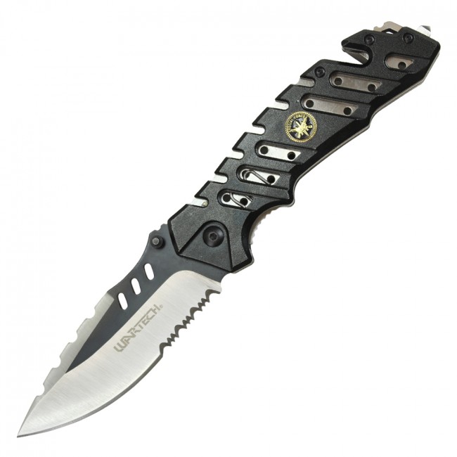 Spring-Assisted Rescue Folding Knife Camo Serrated 3.8in Blade Special Forces EDC