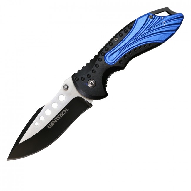 Spring-Assisted Folding Knife Wartech Tactical EDC Black 3.6in. Blade - Blue