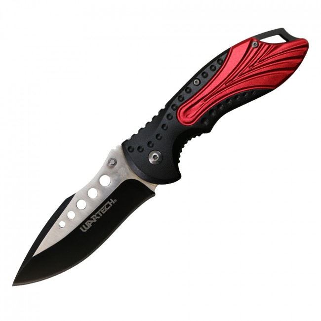 Spring-Assisted Folding Knife Wartech Tactical EDC Black 3.6in. Blade - Red