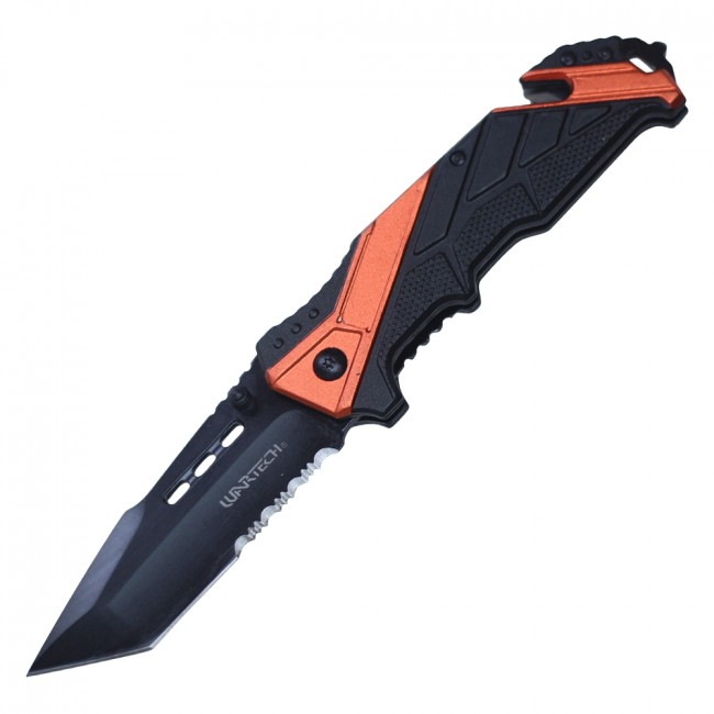 Spring-Assisted Rescue Folding Knife Wartech Orange Black 3.5