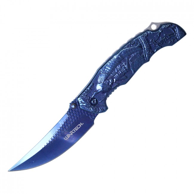 Spring-Assist Folding Knife Wartech Samurai Bushido Warrior 3.5in. Blade Blue