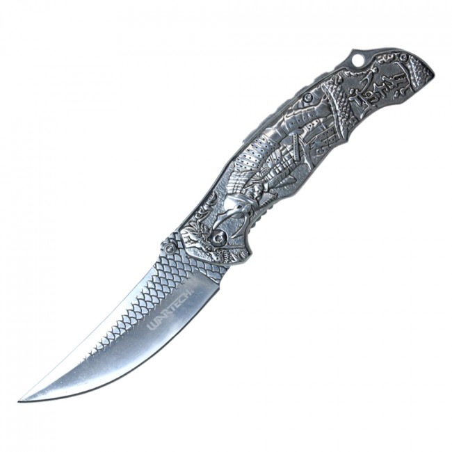Spring-Assist Folding Knife Wartech Samurai Bushido Warrior 3.5in. Blade Silver
