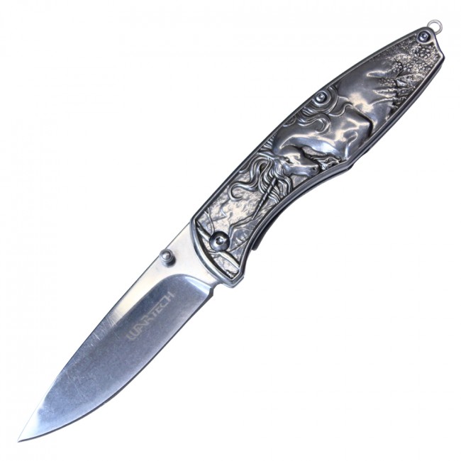 Spring-Assist Folding Pocket Knife Wartech Chrome Silver Unicorn EDC 3.5