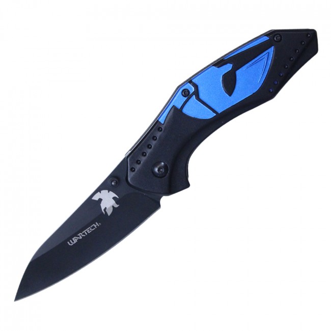 Spring-Assist Folding Knife Wartech 3.25in Blade Black Blue Spartan Tactical EDC