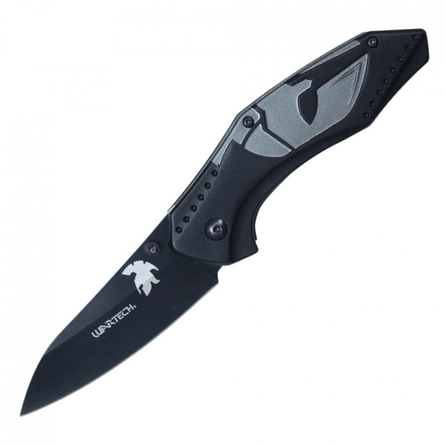 Spring-Assist Folding Knife Wartech 3.25in Blade Black Gray Spartan Tactical EDC