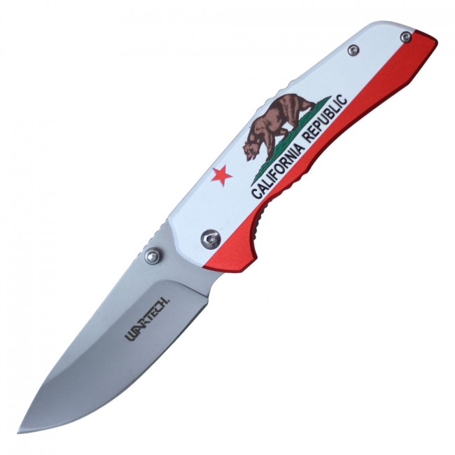 Spring-Assisted Folding Pocket Knife | California Republic Flag Silver Blade