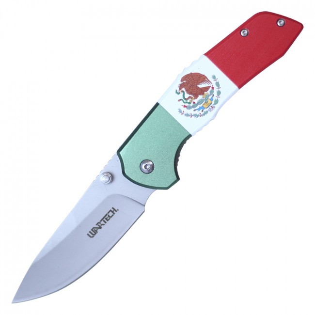 Spring-Assisted Folding Pocket Knife | Wartech Mexican Flag Silver Blade EDC