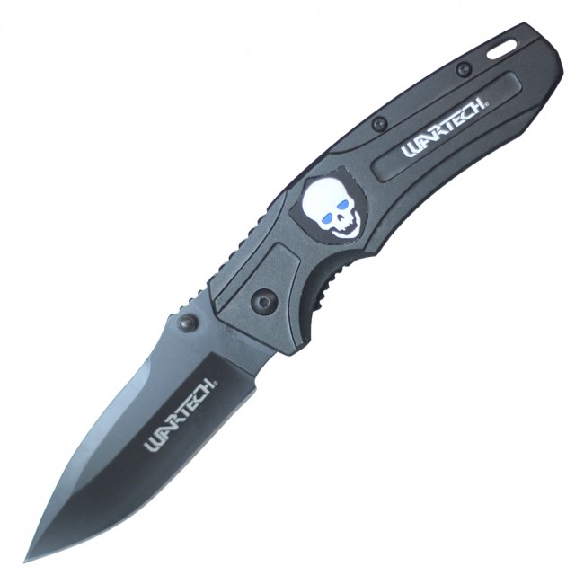 Spring-Assisted Folding Pocket Knife Wartech Black Skull Tactical Blade EDC