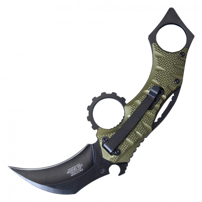 Spring-Assist Folding Knife | Wartech Black Skull Blade Gree