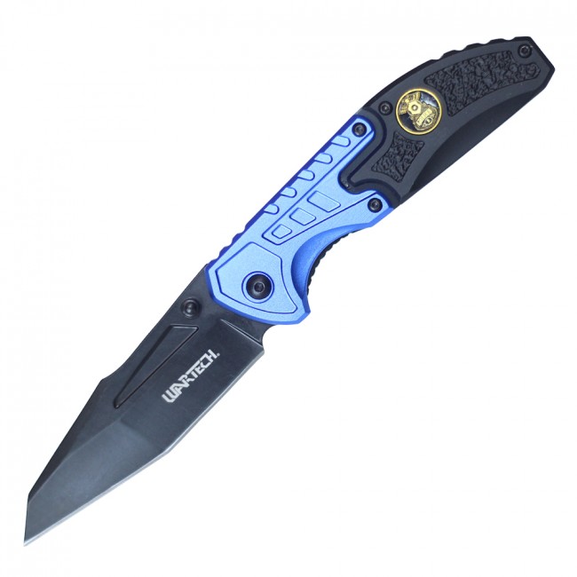 Spring-Assist Folding Knife | Blue Black Police Rescue Tactical EDC PWT306BL