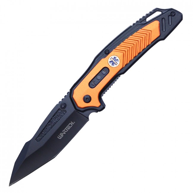 Spring-Assist Folding Knife | Black EMT Orange Rescue Tactical EDC PWT306OR