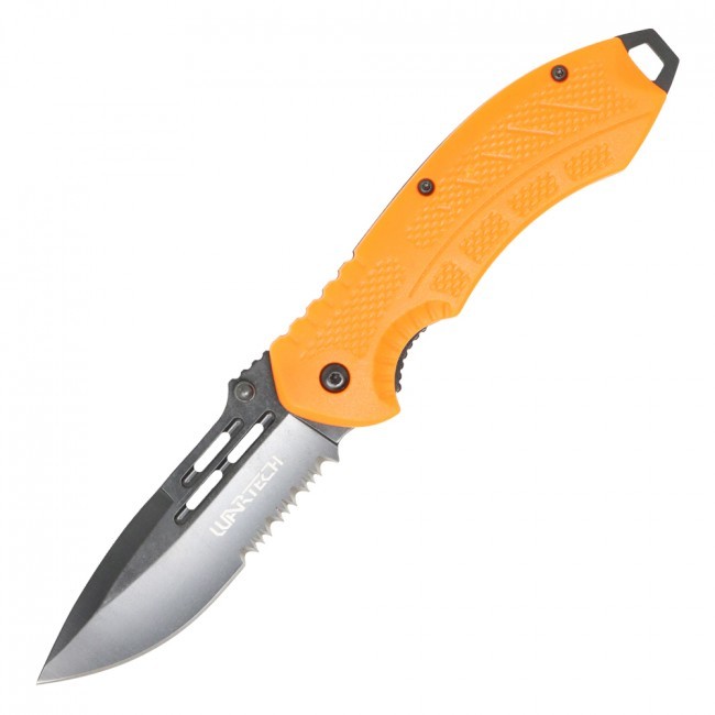 Spring-Assist Folding Knife 3in. Black Blade Orange + Mini Thrower In Handle