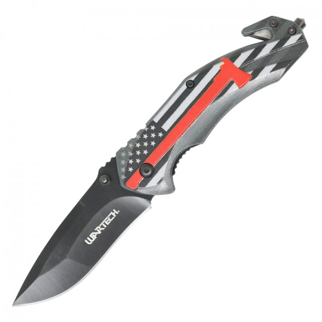 Spring-Assist Folding Knife USA Firefighter Tactical Rescue 3.4