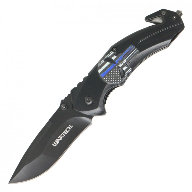 Spring-Assist Folding Knife USA Skull Tactical Rescue EDC 3.4
