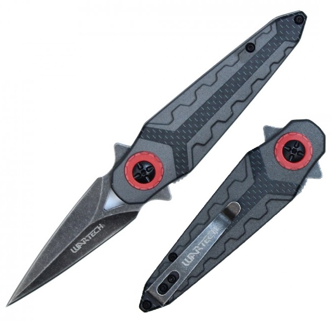 Spring-Assist Folding Knife 2.75in. Spear Point Blade Stiletto Tactical - Gray