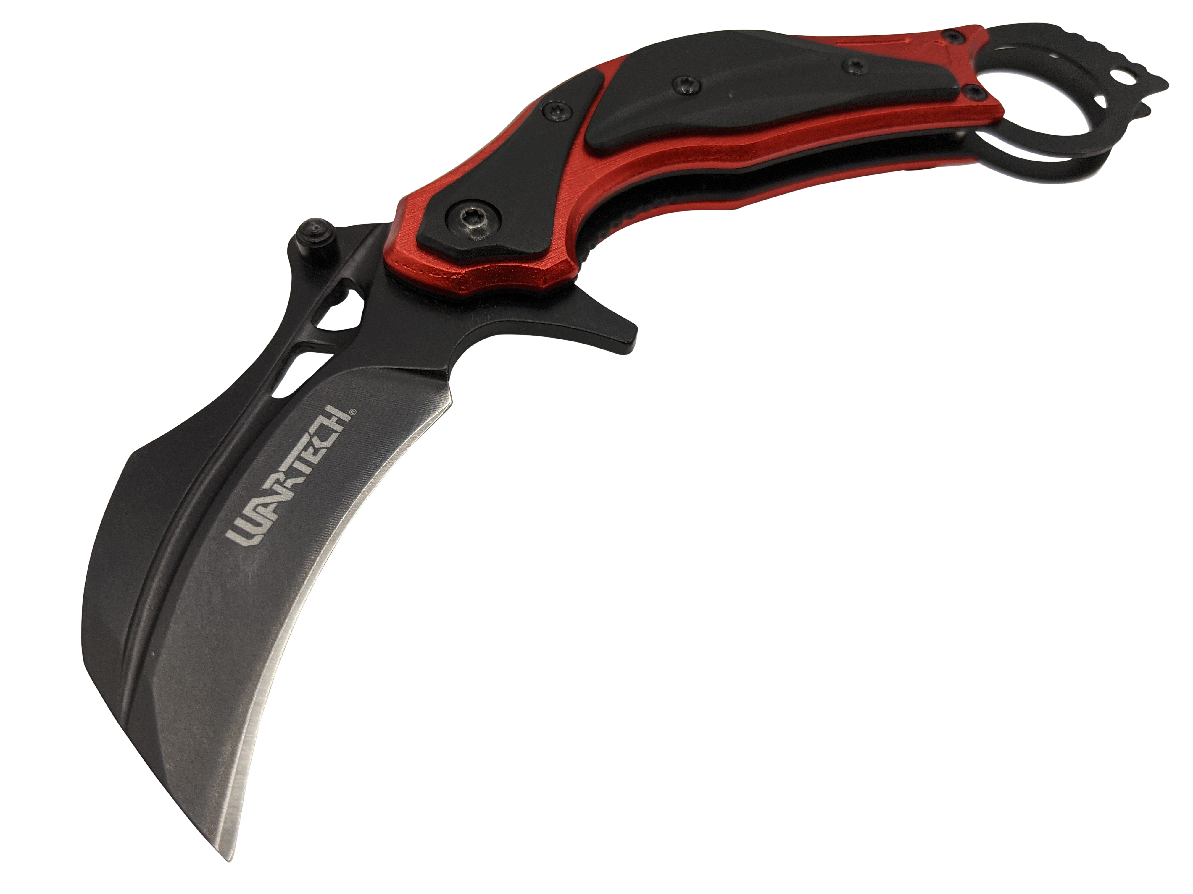 Spring-Assist Folding Knife Wartech Tactical Karambit 3in. Claw Blade Red/Black