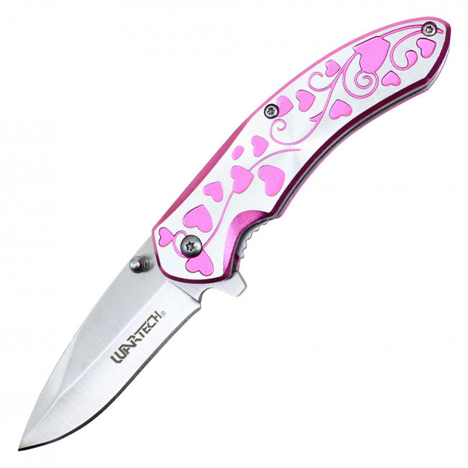 Spring-Assist Folding Knife | Wartech Pink Silver Hearts Vine 3in. Blade EDC