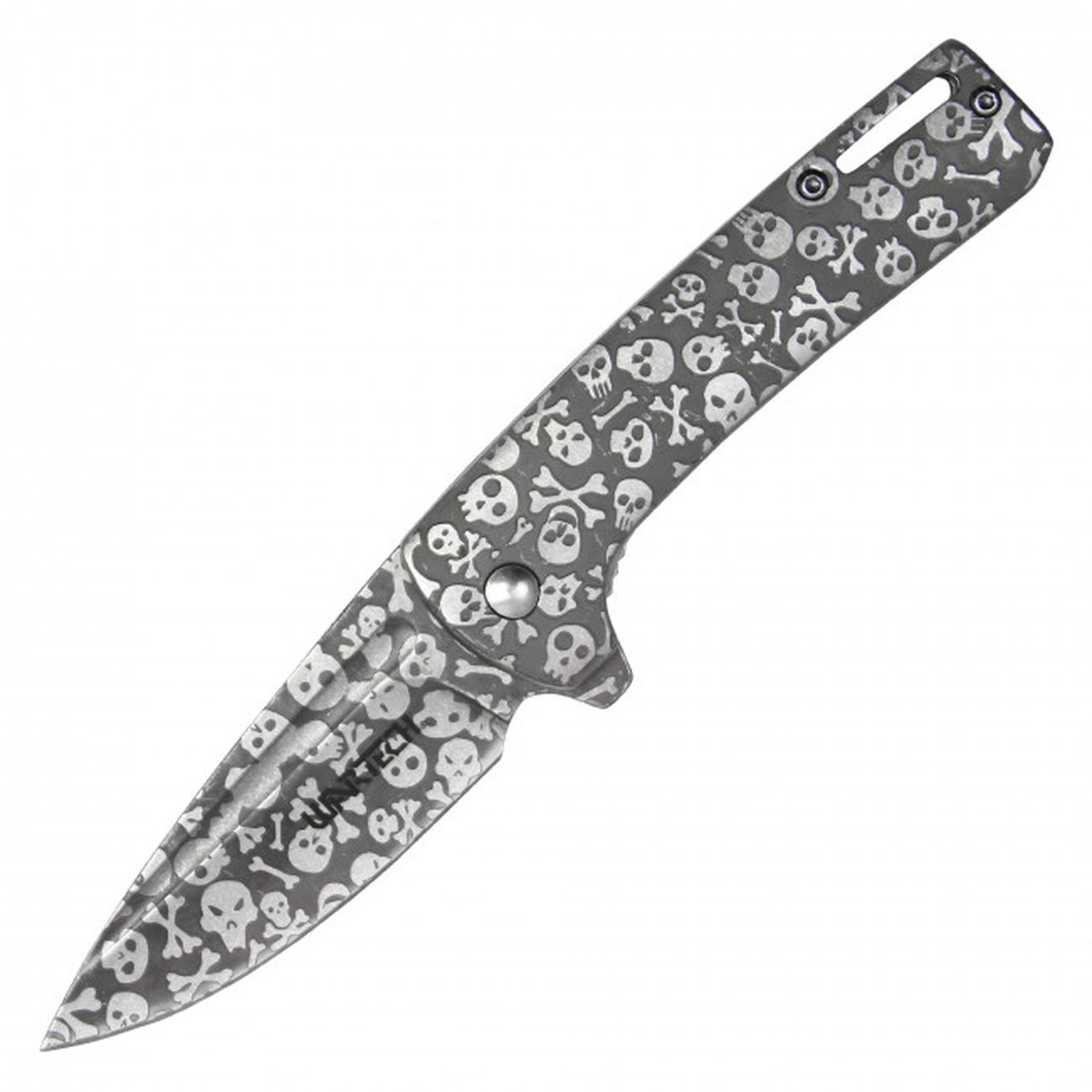 NEW Pocket Knife Spring-Assist Folding 3in Blade Steel Skulls Gray