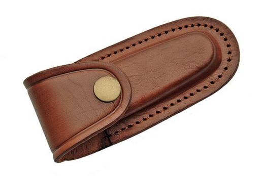 Folding Pocket Knife Belt Sheath Brown Leather - Fits 4in. Folding Blade Knives