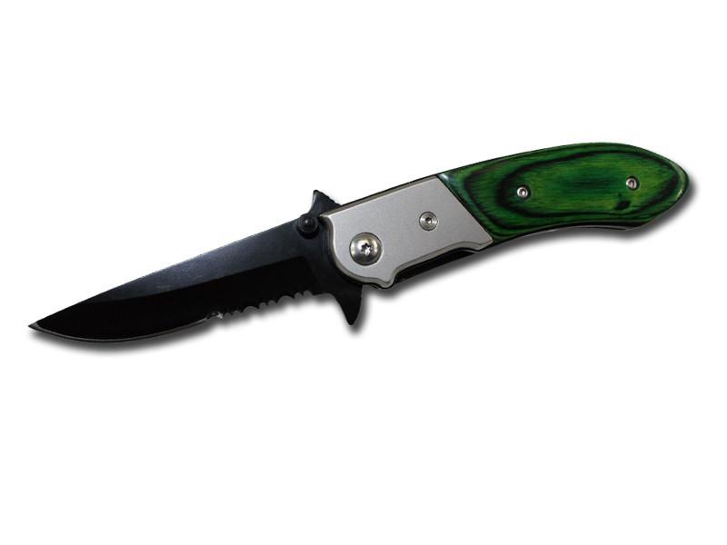 Spring-Assist Folding Pocket Knife | Black Blade Green Wood 4.5