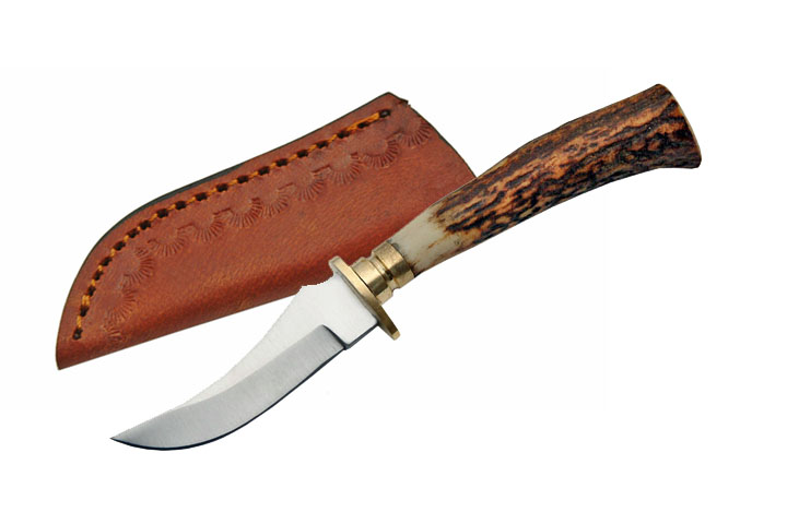 Fixed-Blade Hunting Knife 5.25in. Small Stag Horn Bone Antler Skinning Blade