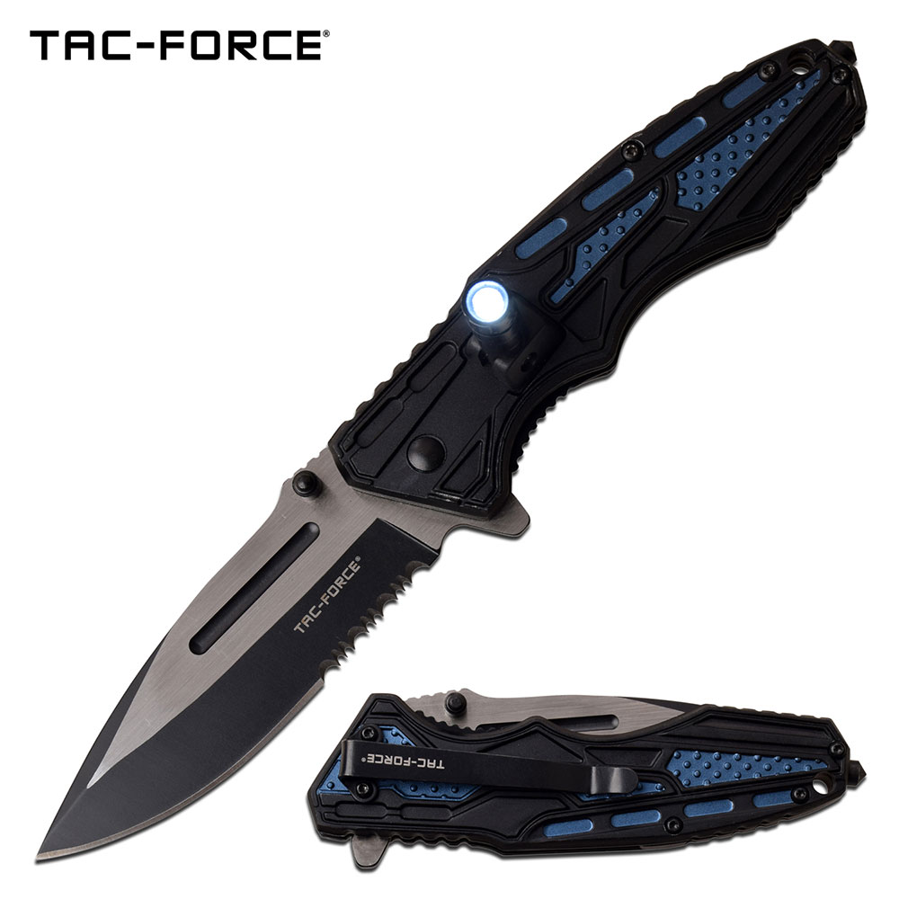Spring-Assist Folding Knife | Mtech Blue Tactical EDC Black Serrated 3.5