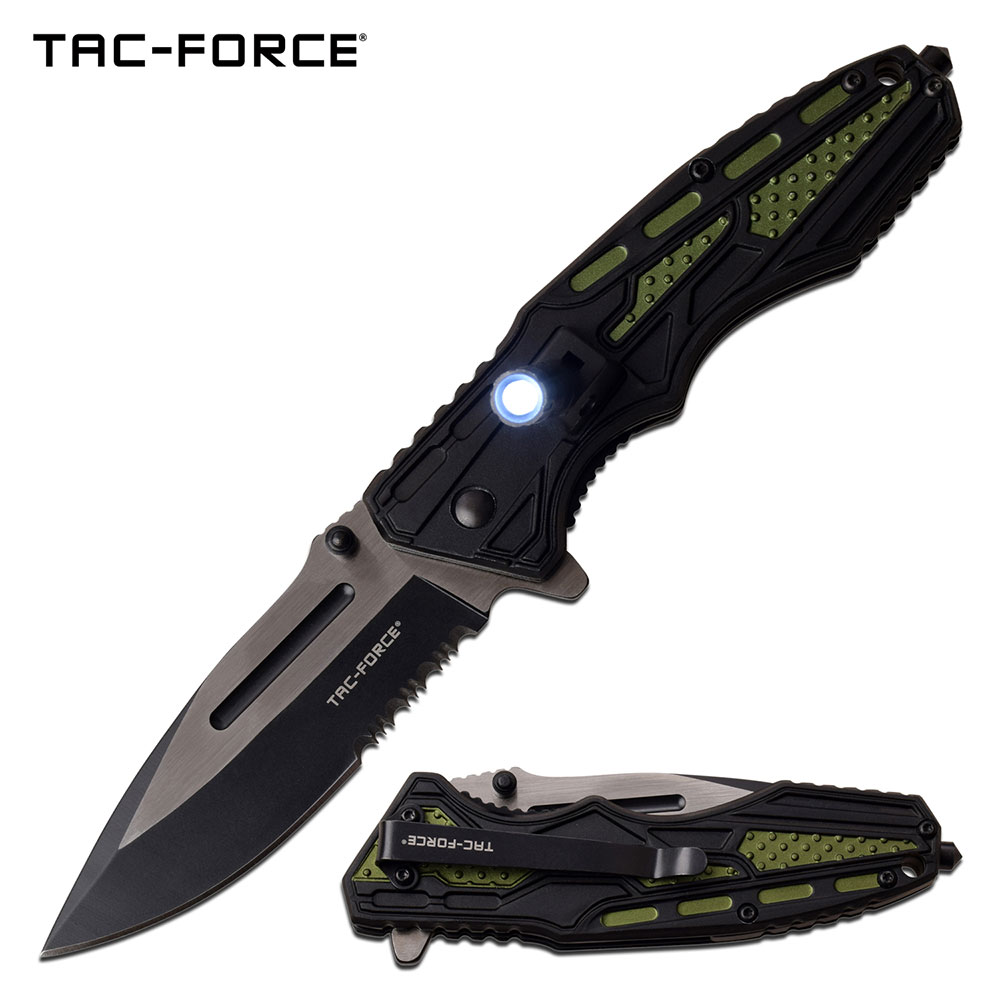 Spring-Assist Folding Knife Mtech Green Tactical EDC Black Serrated 3.5in. Blade