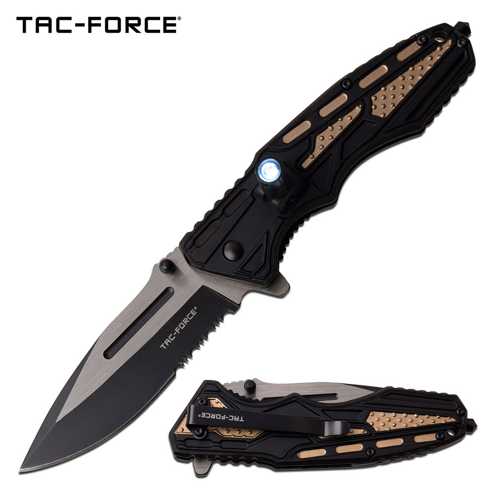 Spring-Assist Folding Knife | Mtech Tan Tactical EDC Black Serrated 3.5